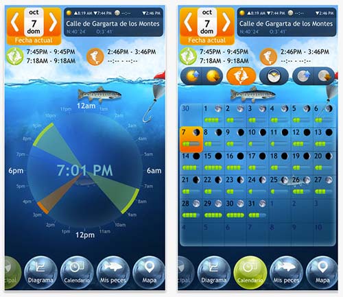Calendario de pesca en aplicaciones móviles